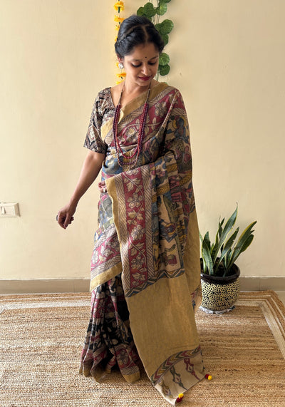 Dashawatar:Handloom Pure Tussar Kalamkari saree