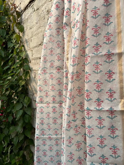 Chandra:Handblock Printed Silk-Cott Chanderi Dupatta