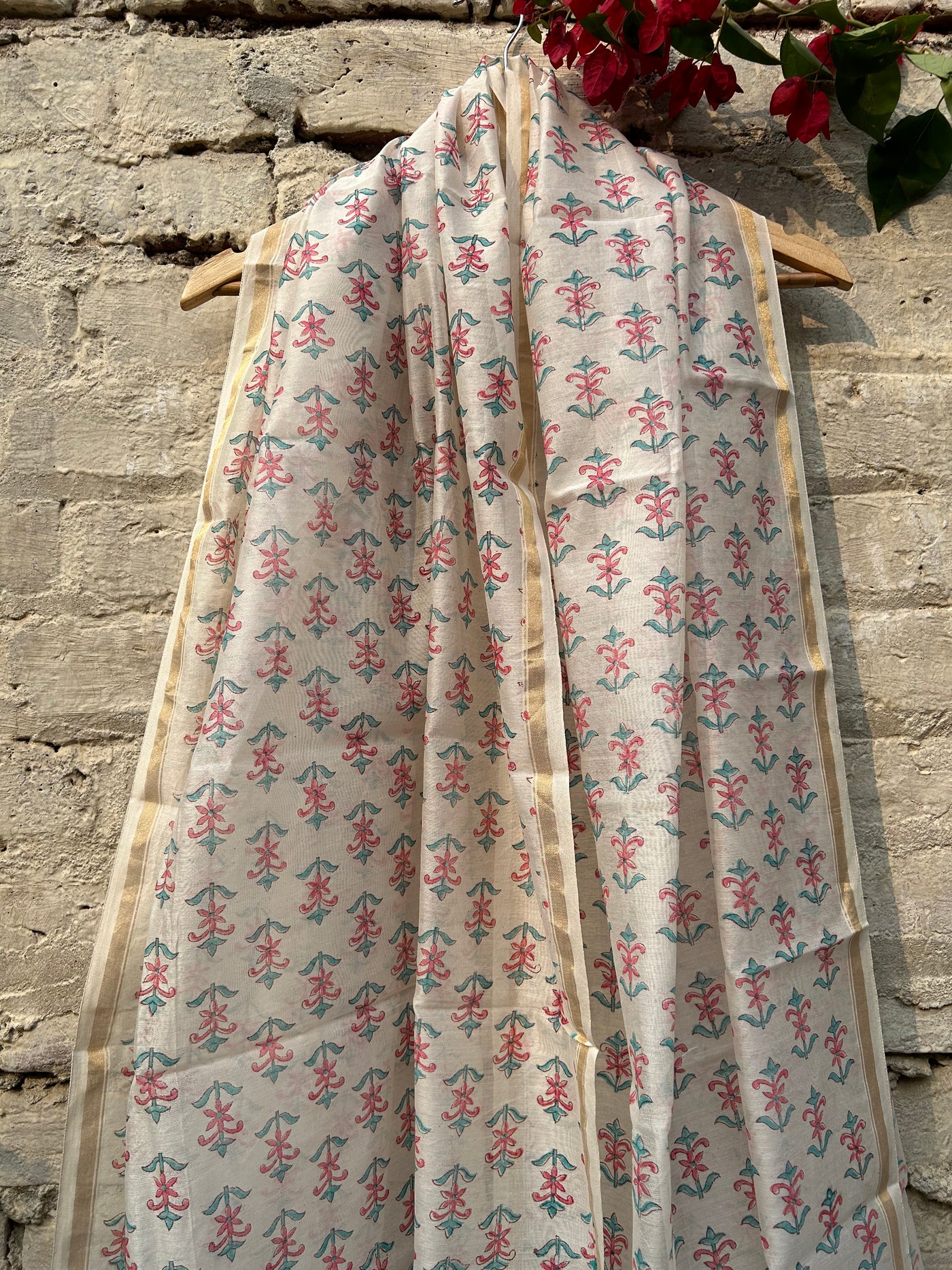 Chandra:Handblock Printed Silk-Cott Chanderi Dupatta