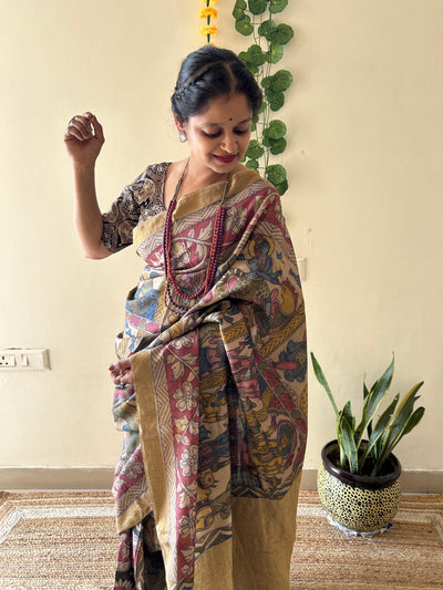 Dashawatar:Handloom Pure Tussar Kalamkari saree