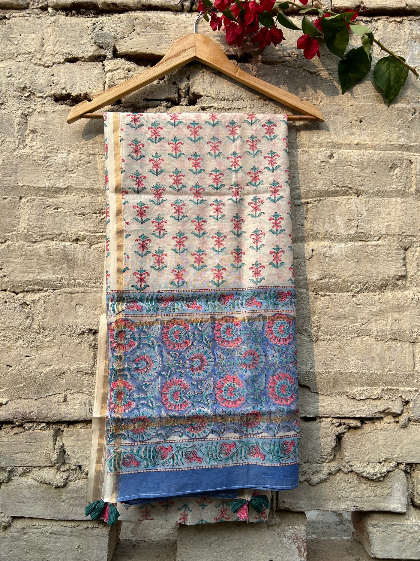 Chandra:Handblock Printed Silk-Cott Chanderi Dupatta