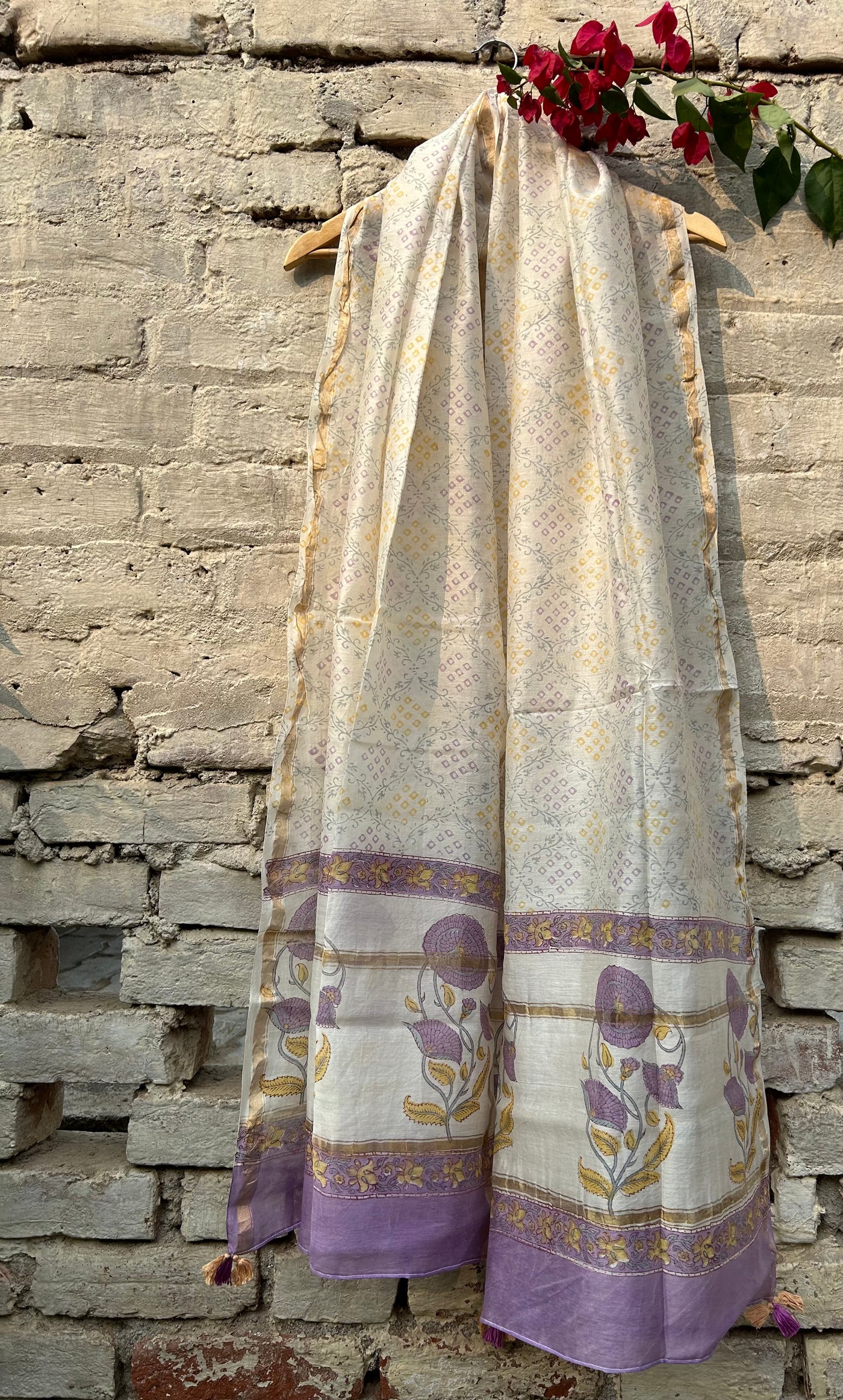 MANNAT:Handblock Printed Silk-Cott Chanderi Dupatta