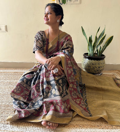 Dashawatar:Handloom Pure Tussar Kalamkari saree