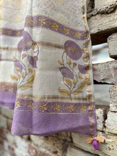 MANNAT:Handblock Printed Silk-Cott Chanderi Dupatta