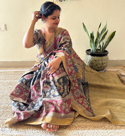 Dashawatar:Handloom Pure Tussar Kalamkari saree