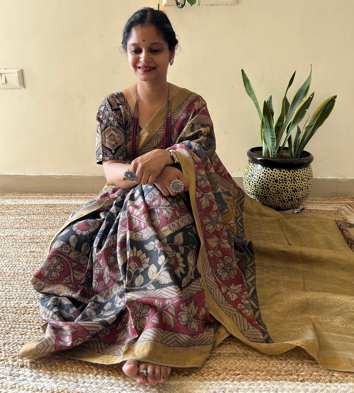 Dashawatar:Handloom Pure Tussar Kalamkari saree