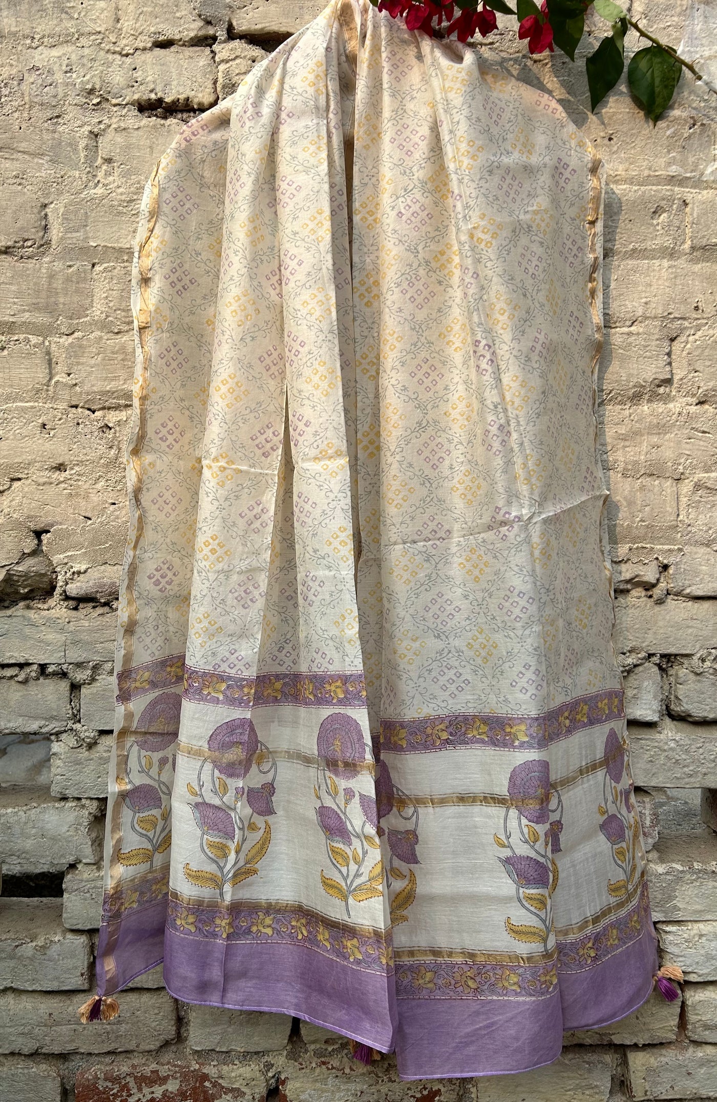 MANNAT:Handblock Printed Silk-Cott Chanderi Dupatta