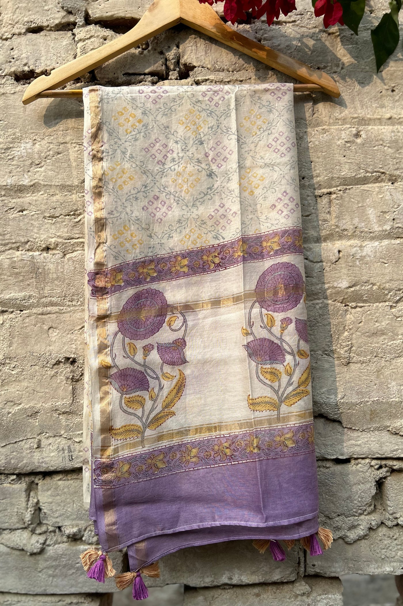 MANNAT:Handblock Printed Silk-Cott Chanderi Dupatta