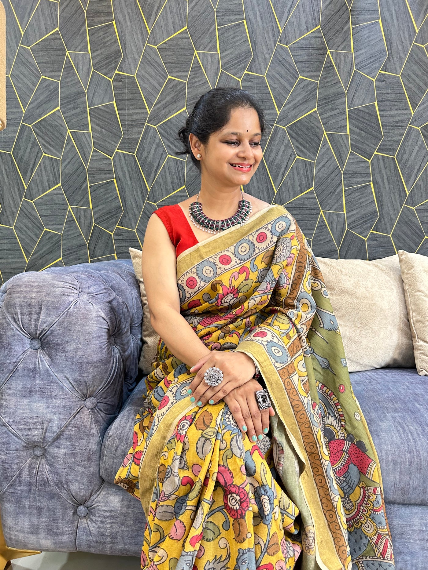 Radhey-Krishna: Handloom Pure Tussar Kalamkari saree