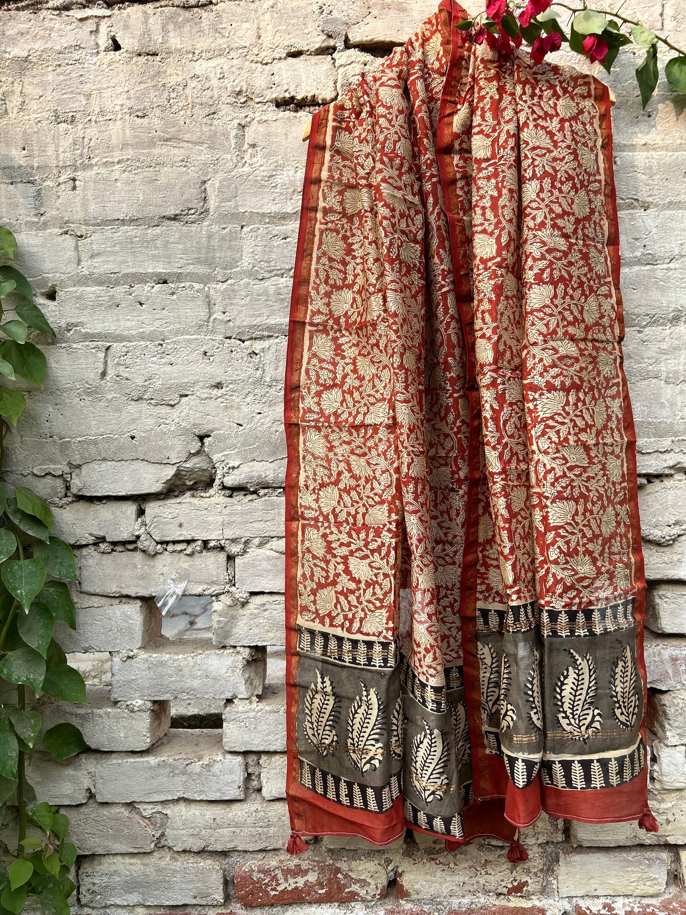 PUSHPA: Handblock Printed Silk-Cott Chanderi Dupatta