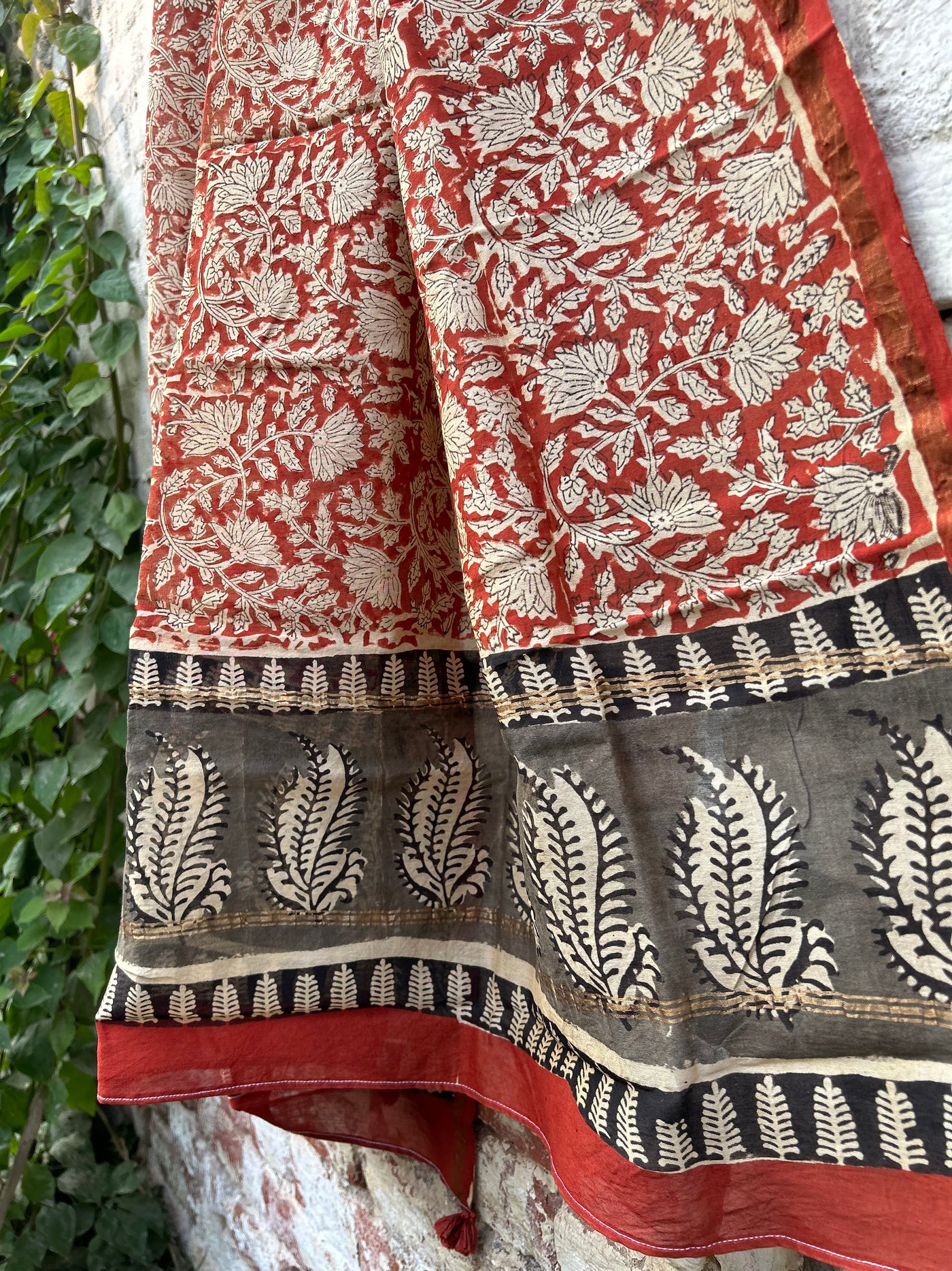 PUSHPA: Handblock Printed Silk-Cott Chanderi Dupatta