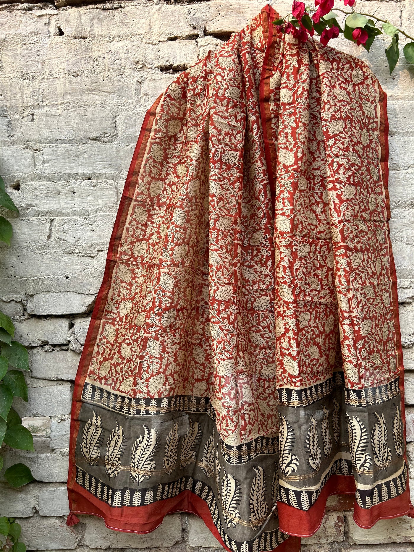 PUSHPA: Handblock Printed Silk-Cott Chanderi Dupatta