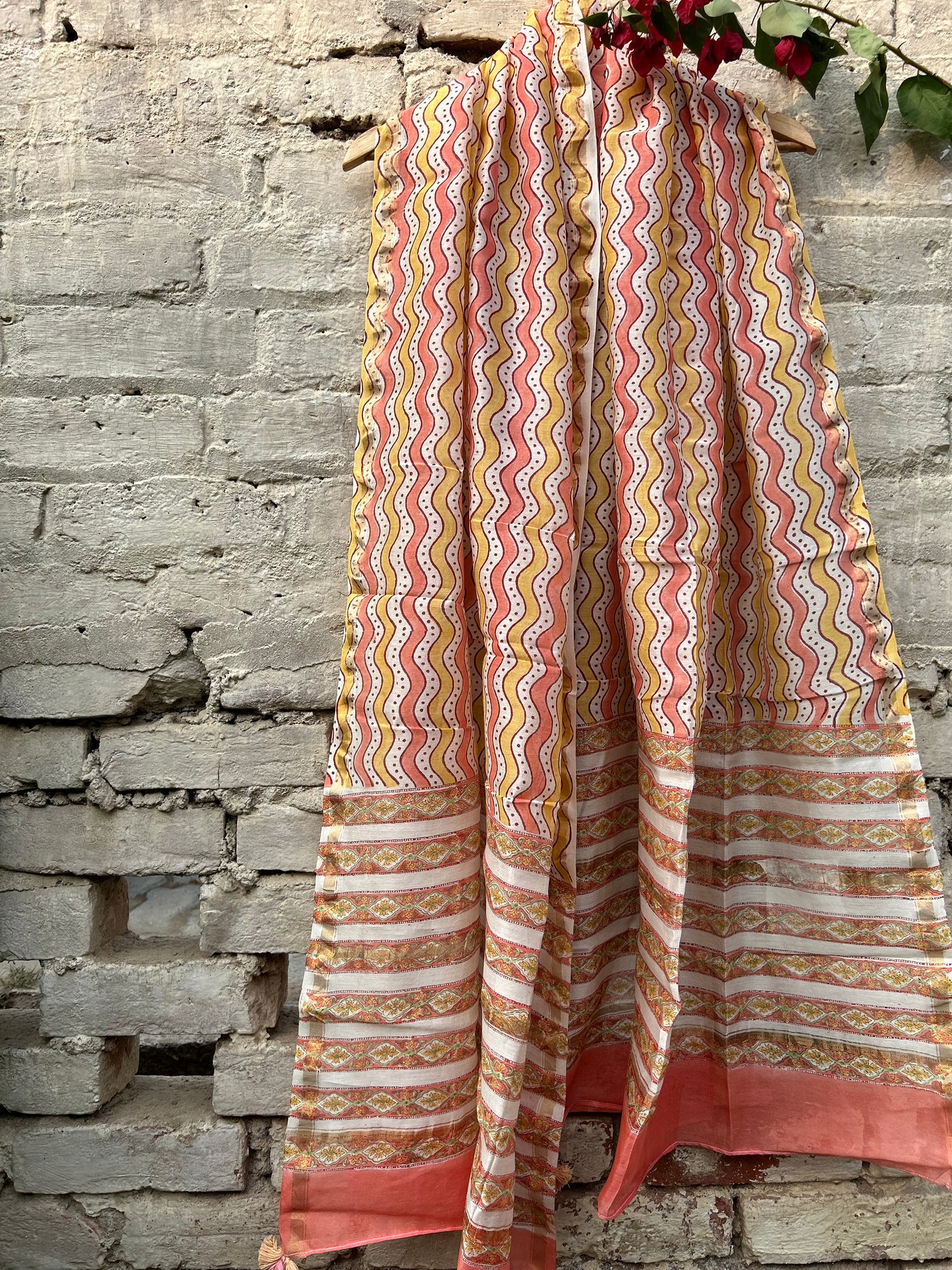 Pink Fairy: Handblock Printed Silk-Cott Chanderi Dupatta