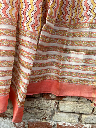 Pink Fairy: Handblock Printed Silk-Cott Chanderi Dupatta