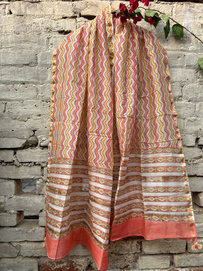 Pink Fairy: Handblock Printed Silk-Cott Chanderi Dupatta