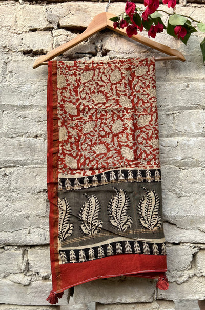 PUSHPA: Handblock Printed Silk-Cott Chanderi Dupatta