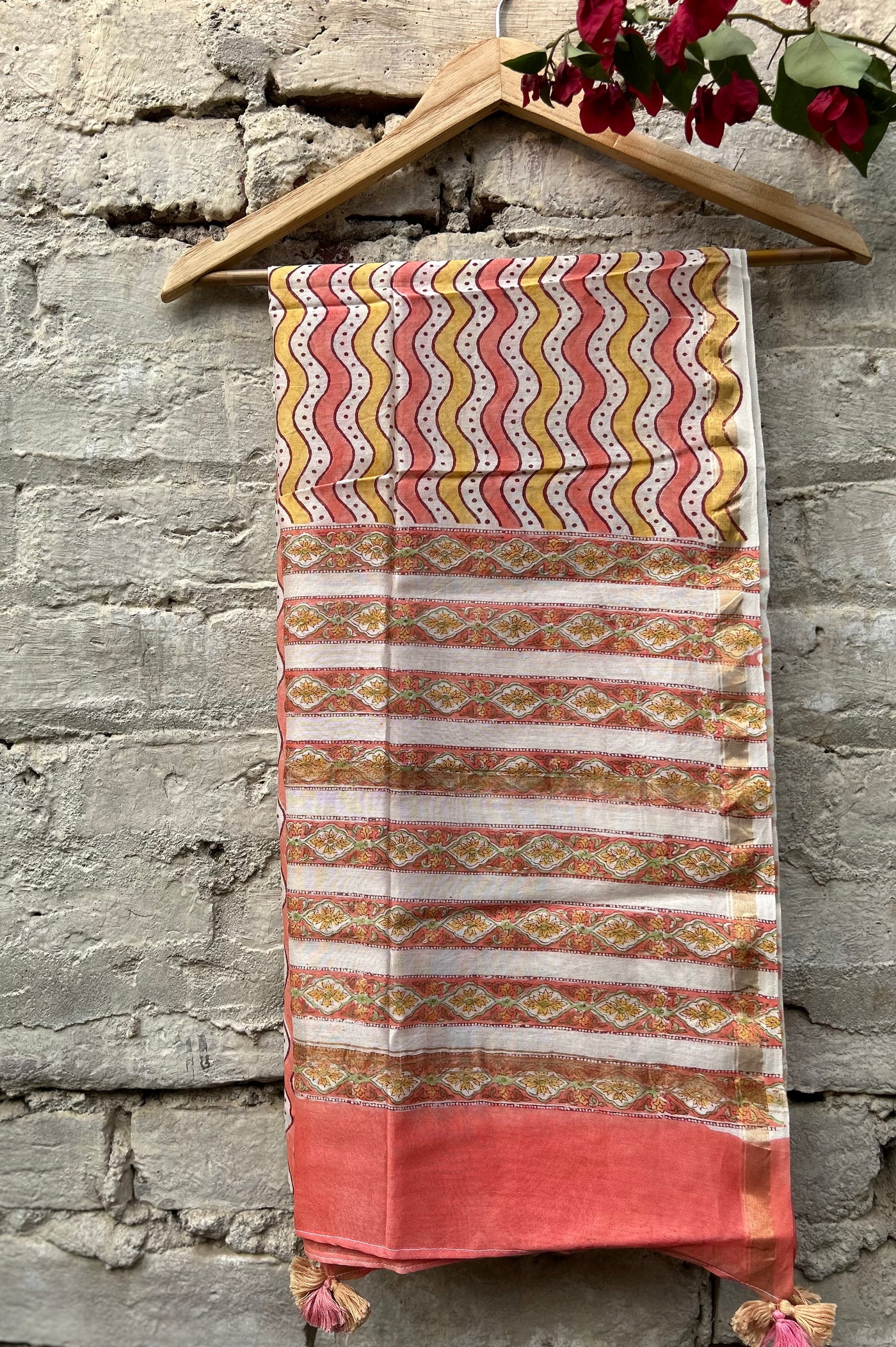 Pink Fairy: Handblock Printed Silk-Cott Chanderi Dupatta