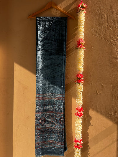 INDIGO DREAM: INDIGO, HANDBLOCK PRINTED AJRAKH VELVET KURTA FABRIC