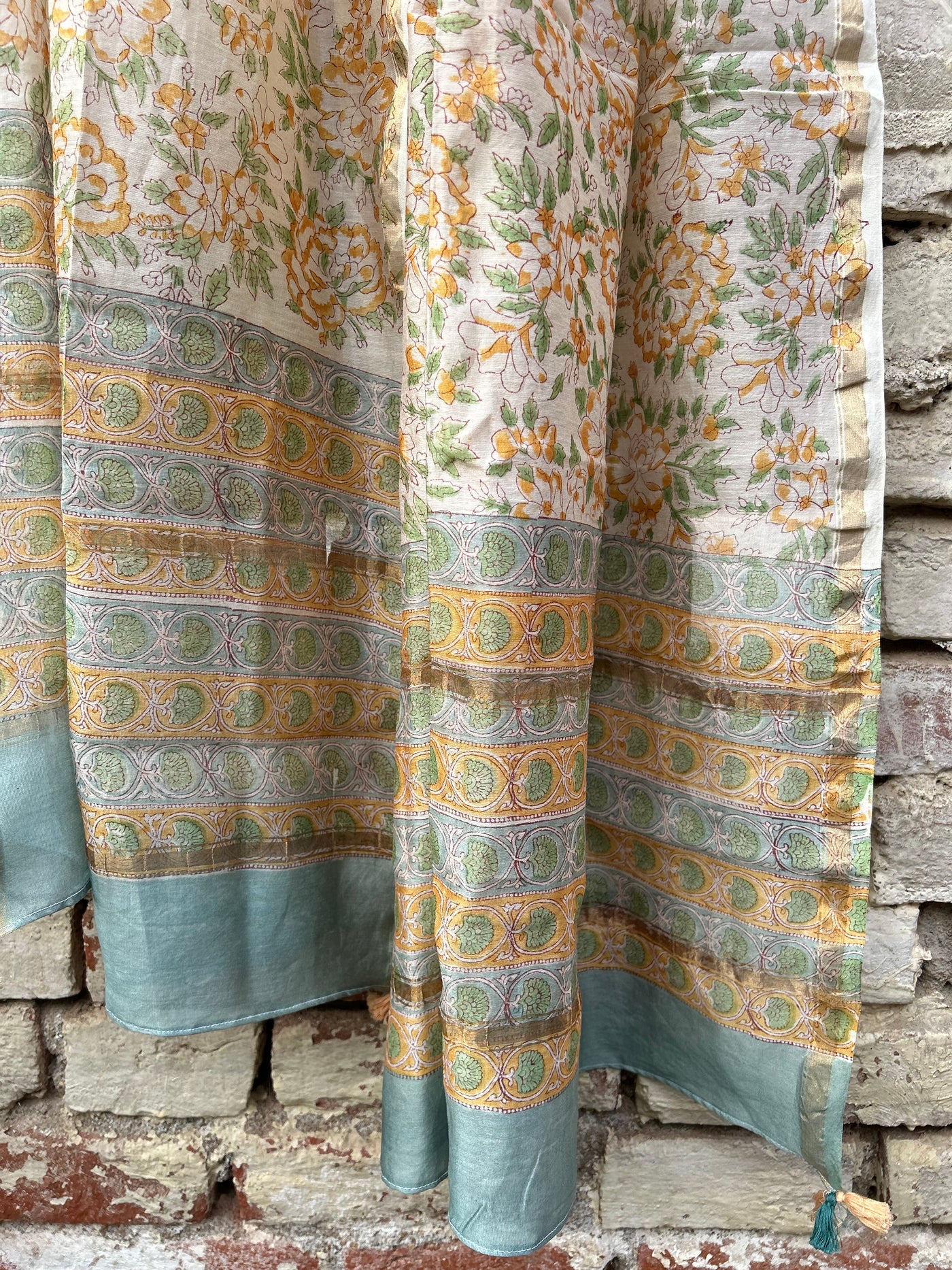 Marigold : Handblock Printed Silk-Cott Chanderi Dupatta