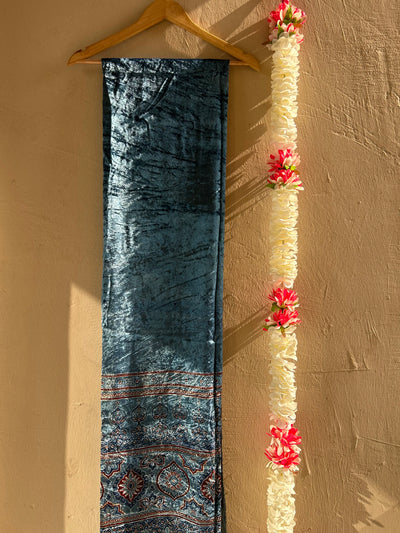 INDIGO DREAM: INDIGO, HANDBLOCK PRINTED AJRAKH VELVET KURTA FABRIC