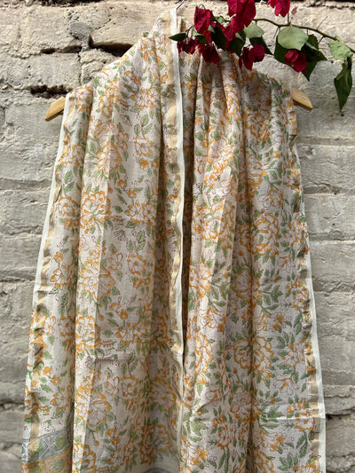 Marigold : Handblock Printed Silk-Cott Chanderi Dupatta