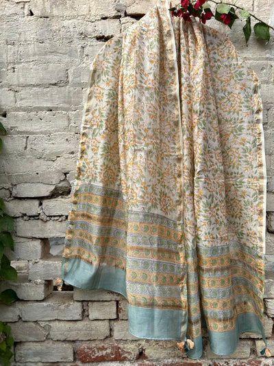 Marigold : Handblock Printed Silk-Cott Chanderi Dupatta