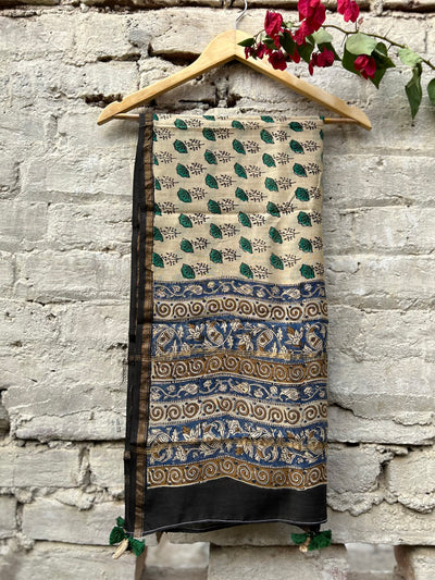 Green Leaves : Handblock Printed Silk-Cott Chanderi Dupatta