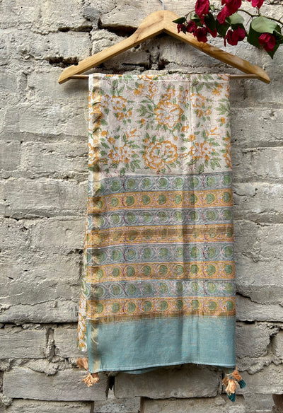 Marigold : Handblock Printed Silk-Cott Chanderi Dupatta