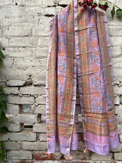 ROSHNI : Handblock Printed Silk-Cott Chanderi Dupatta