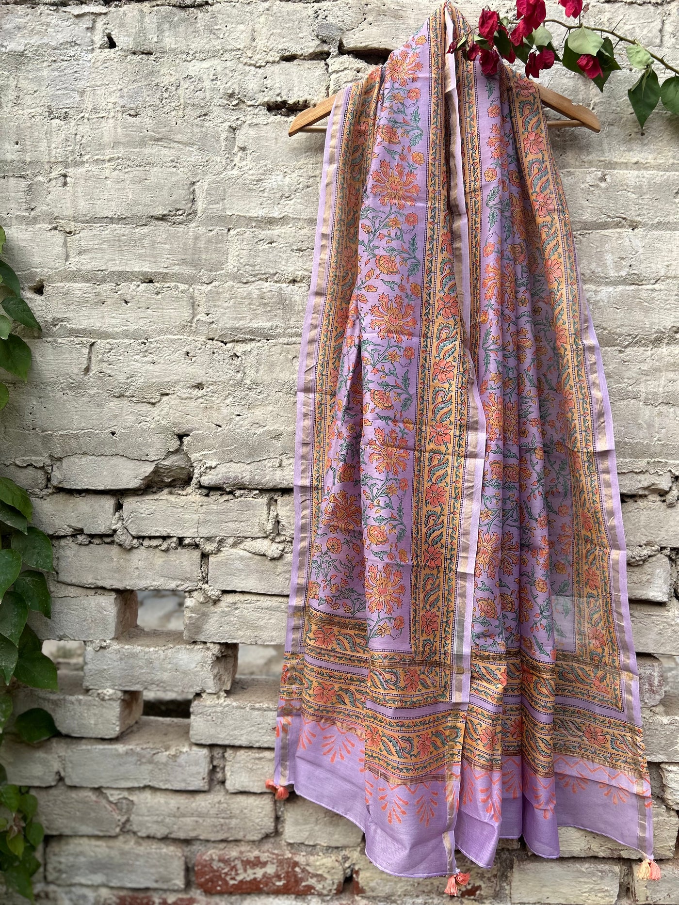 ROSHNI : Handblock Printed Silk-Cott Chanderi Dupatta