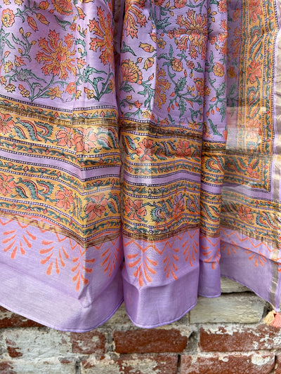 ROSHNI : Handblock Printed Silk-Cott Chanderi Dupatta