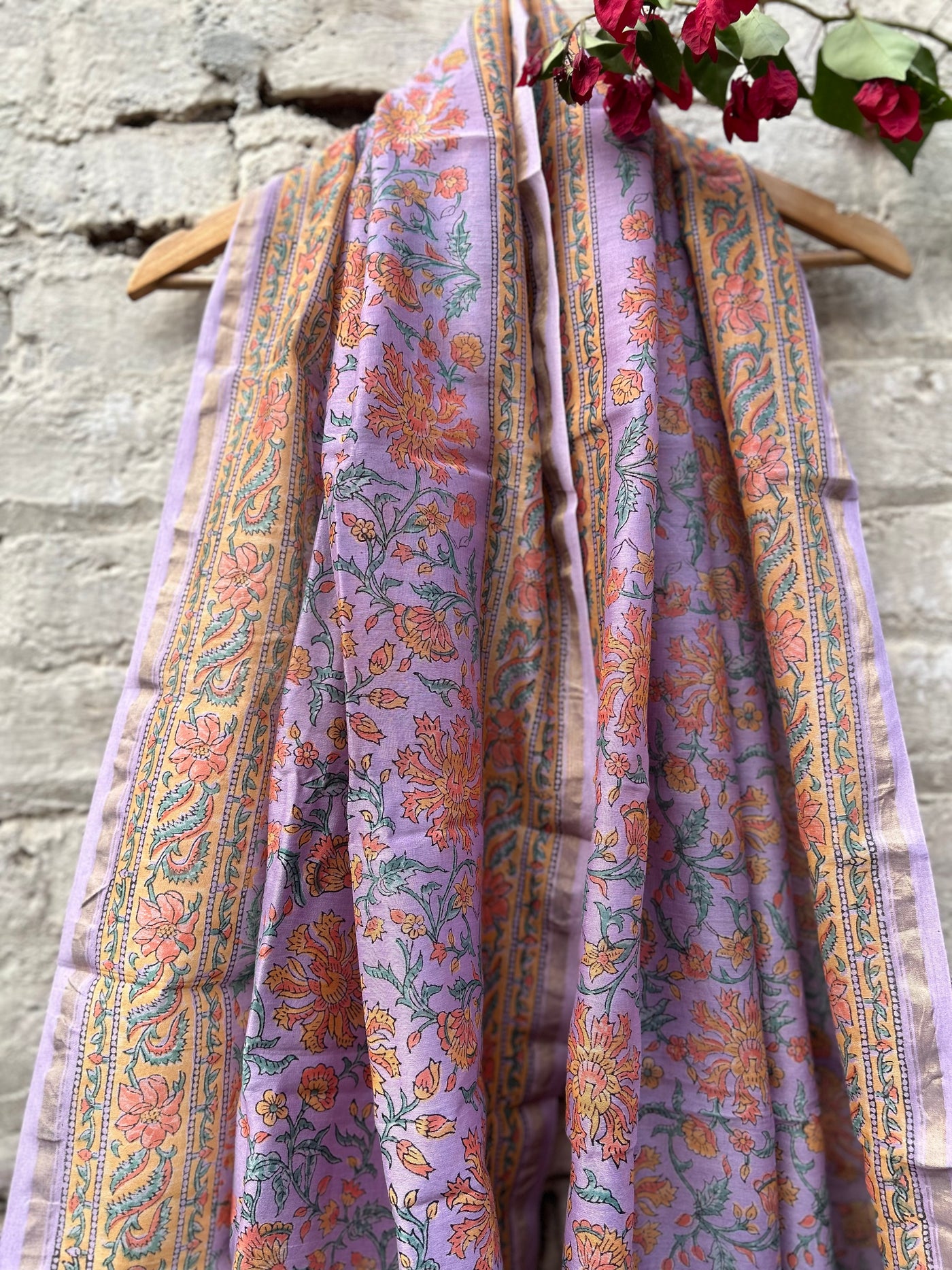 ROSHNI : Handblock Printed Silk-Cott Chanderi Dupatta