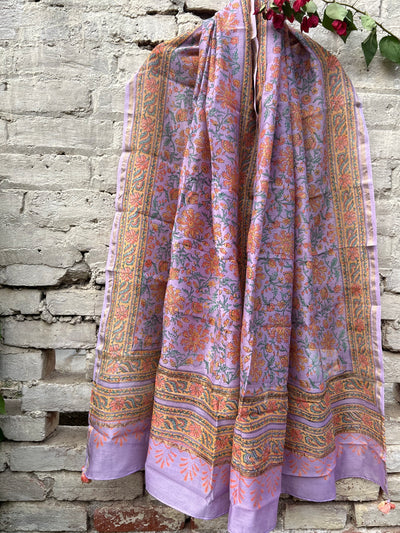 ROSHNI : Handblock Printed Silk-Cott Chanderi Dupatta