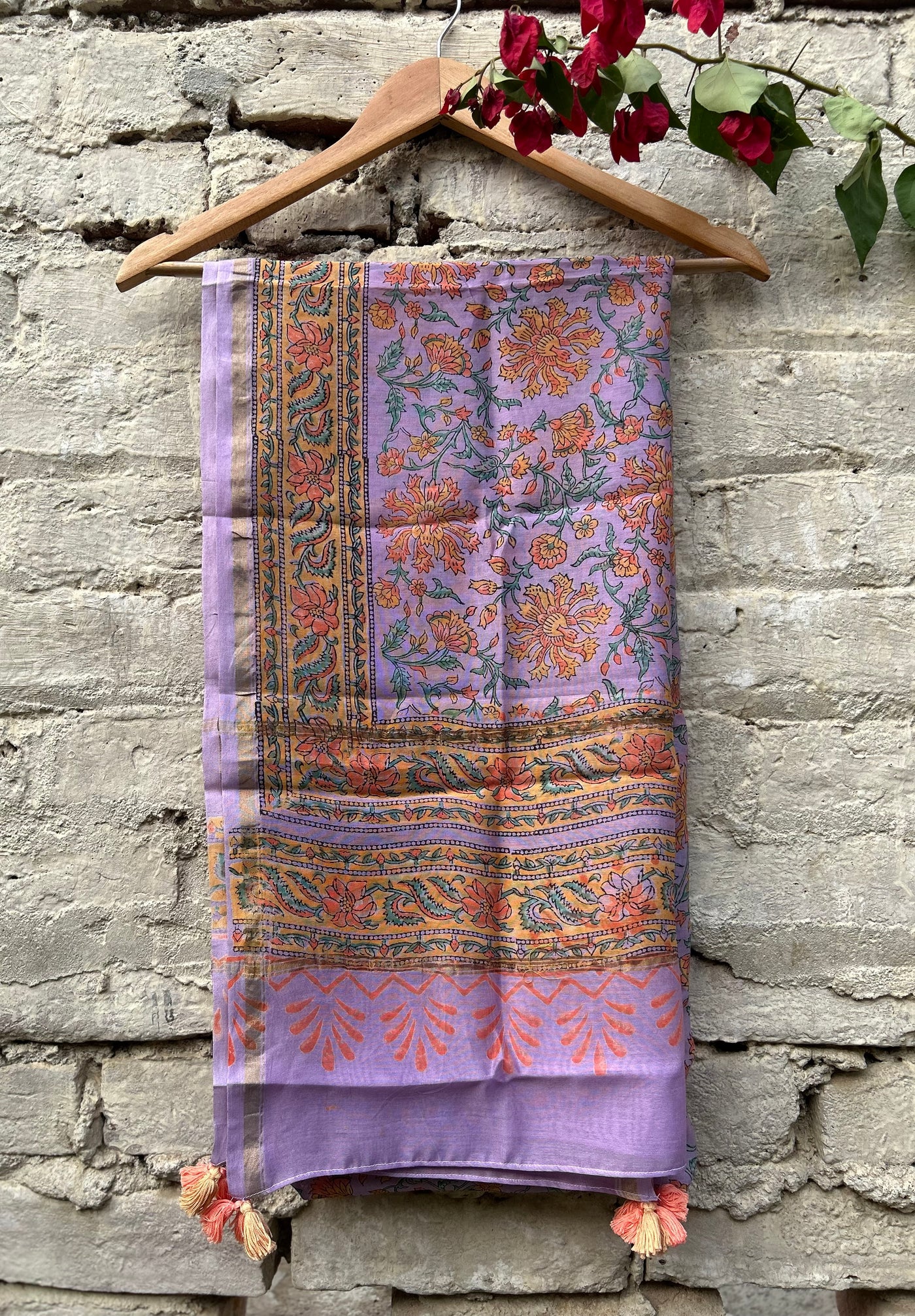 ROSHNI : Handblock Printed Silk-Cott Chanderi Dupatta