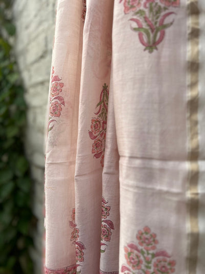 ROSY : Handblock Printed Silk-Cott Chanderi Dupatta