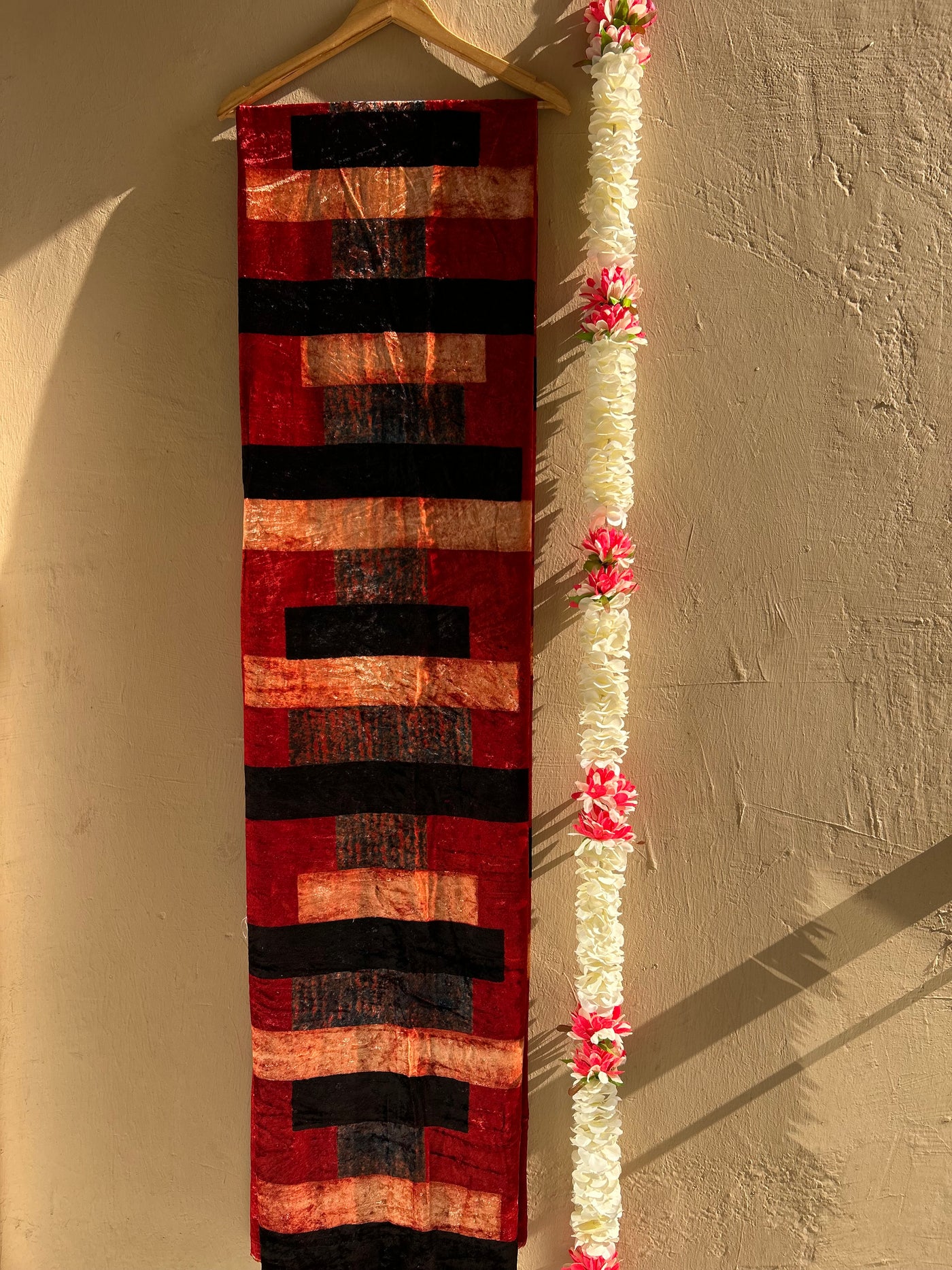 CROSSOVER: MADDER, HANDBLOCK PRINTED AJRAKH VELVET KURTA FABRIC