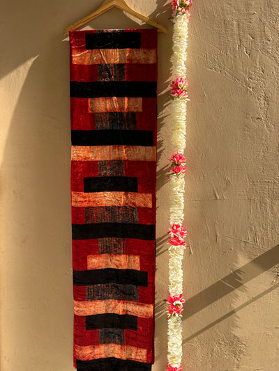 CROSSOVER: MADDER, HANDBLOCK PRINTED AJRAKH VELVET KURTA FABRIC