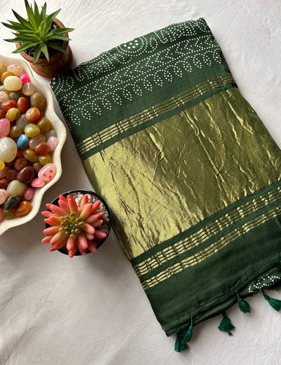 GUNJA : Printed modal silk with tissue pallu