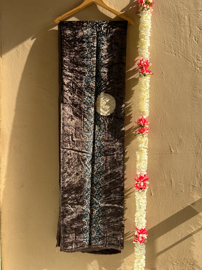 CHOCO LAVA:HANDBLOCK PRINTED AJRAKH VELVET KURTA FABRIC