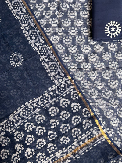 RUBARU: HANDBLOCK DABU PRINTED KOTA DORIA 3 PIECE SUIT SET