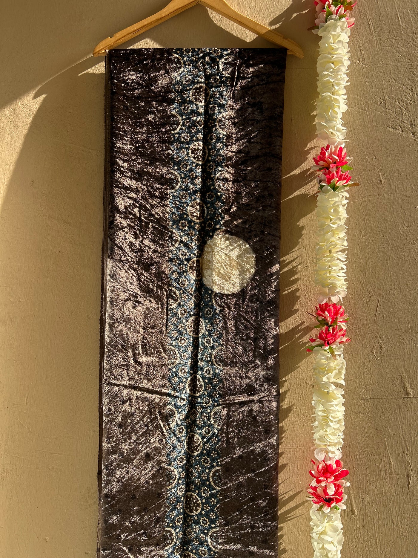 CHOCO LAVA:HANDBLOCK PRINTED AJRAKH VELVET KURTA FABRIC