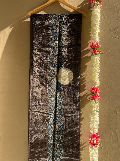 CHOCO LAVA:HANDBLOCK PRINTED AJRAKH VELVET KURTA FABRIC