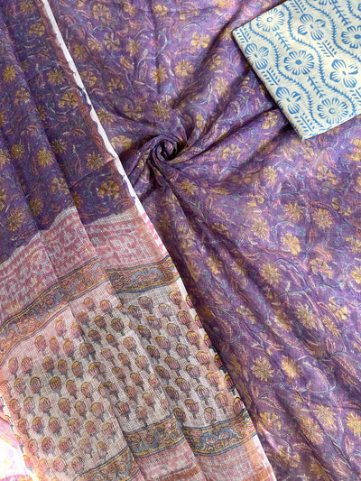 KASISH: HANDBLOCK DABU PRINTED KOTA DORIA 3 PIECE SUIT SET