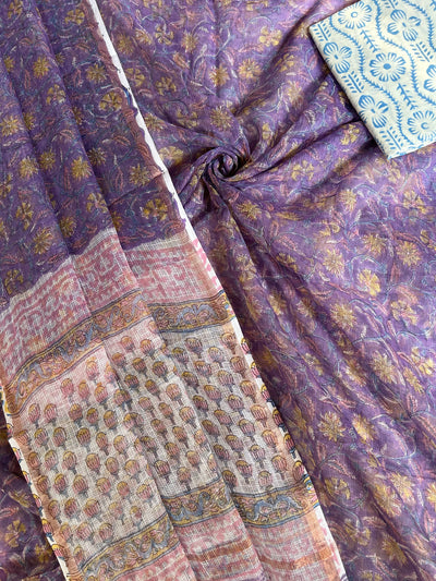 KASISH: HANDBLOCK DABU PRINTED KOTA DORIA 3 PIECE SUIT SET