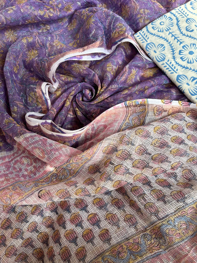 KASISH: HANDBLOCK DABU PRINTED KOTA DORIA 3 PIECE SUIT SET