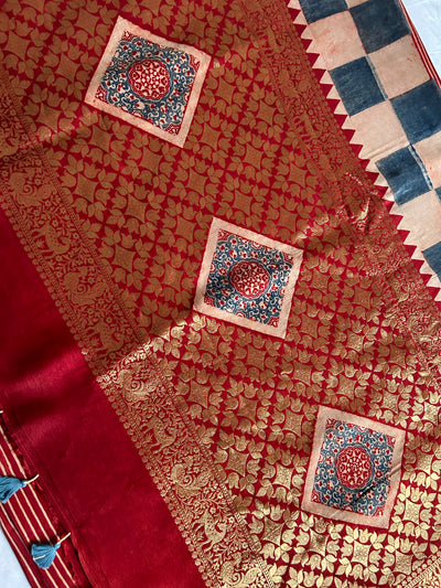 SHRUTI:Handblock Dola Silk Ajrakh Saree