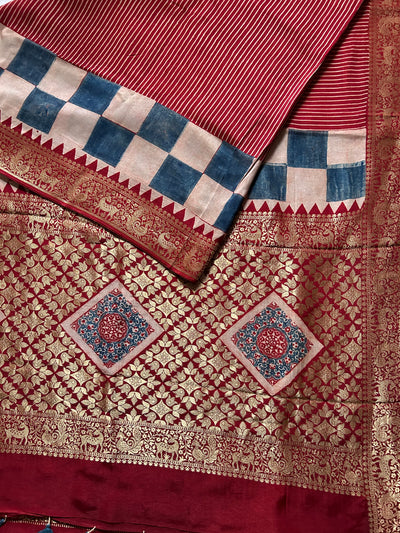 SHRUTI:Handblock Dola Silk Ajrakh Saree