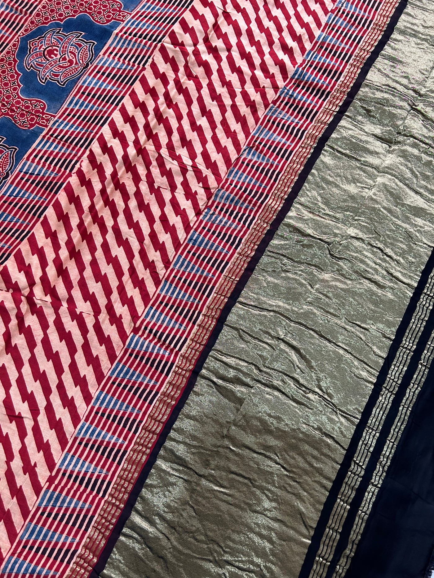 MEGHNA: Handblock Modal Silk Tissue Ajrakh Saree
