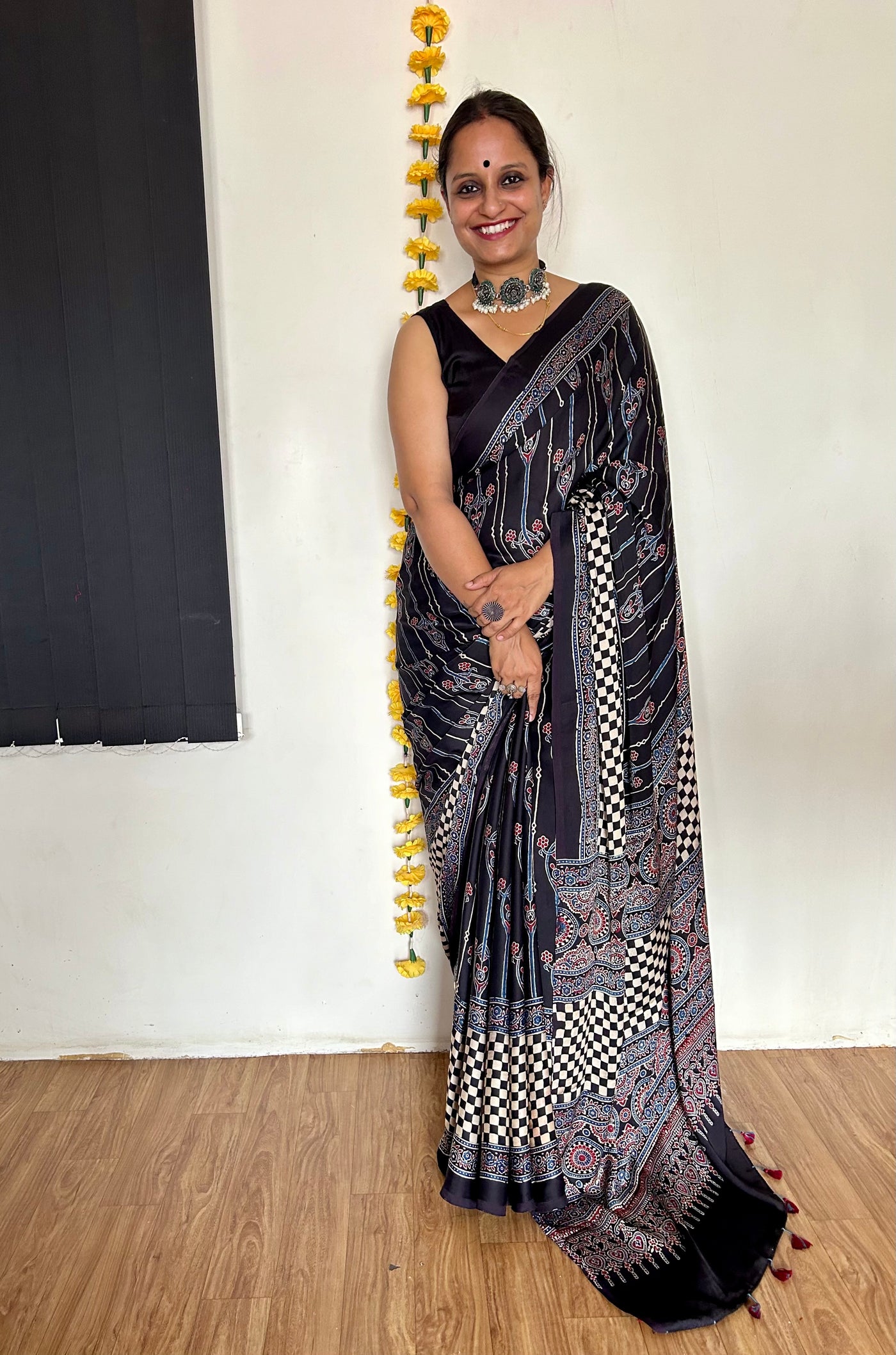 AADRIKA: HAND BLOCK AJRAKH MODAL SILK SAREE