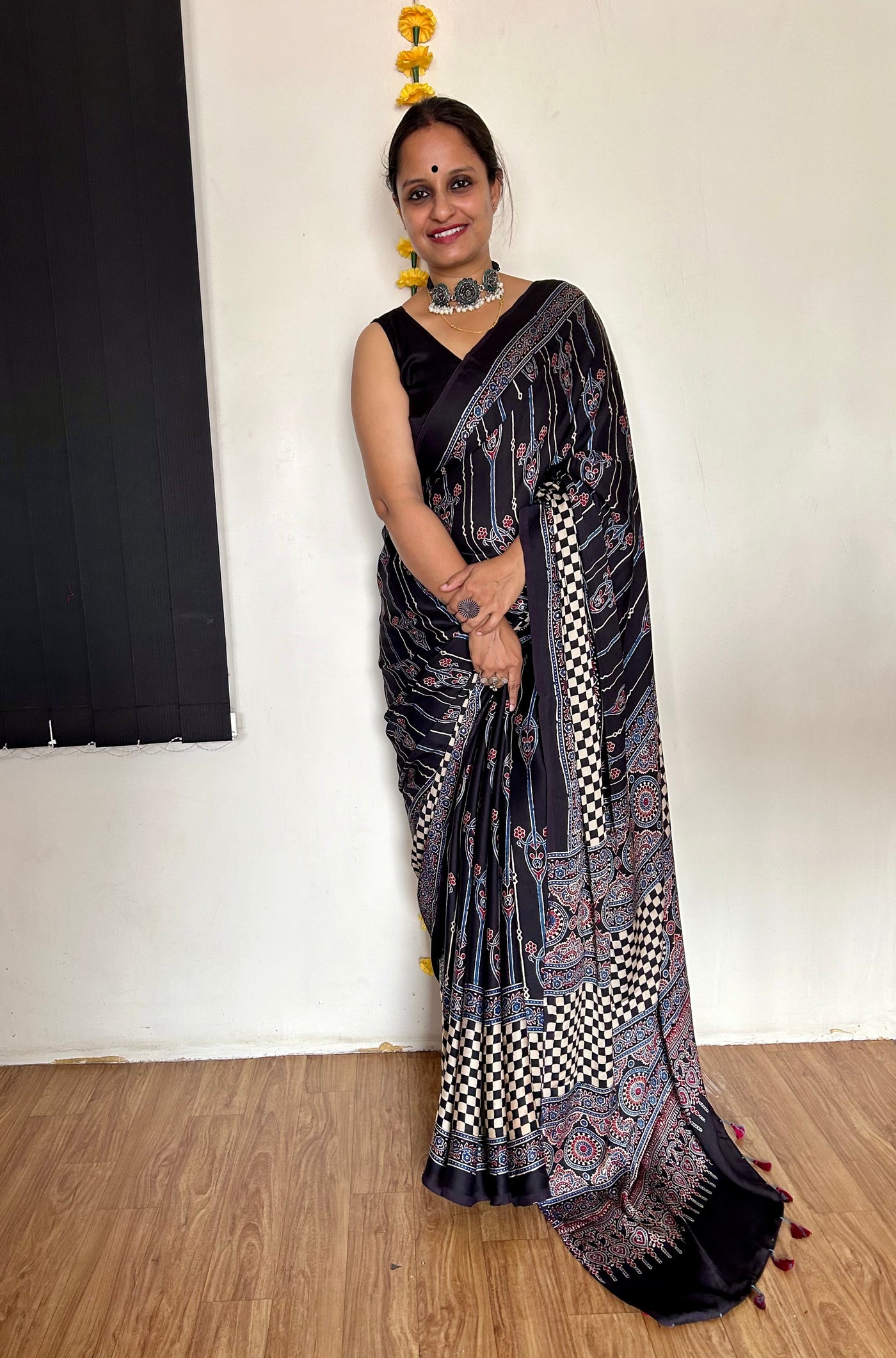 AADRIKA: HAND BLOCK AJRAKH MODAL SILK SAREE